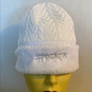Spyder Cable Knit white beanie ski ladies women's cap, Hat